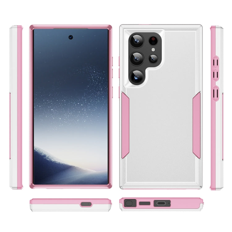 For Samsung Galaxy S24 Ultra 5G Pioneer Armor Heavy Duty PC Hybrid TPU Phone Case(White+Pink) - HoMEdemic™ 