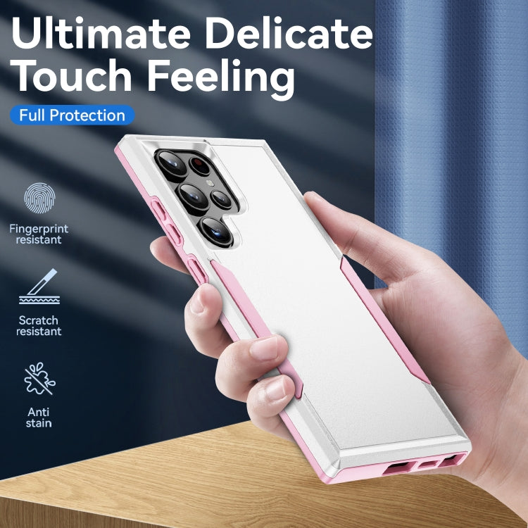 For Samsung Galaxy S24 Ultra 5G Pioneer Armor Heavy Duty PC Hybrid TPU Phone Case(White+Pink) - HoMEdemic™ 
