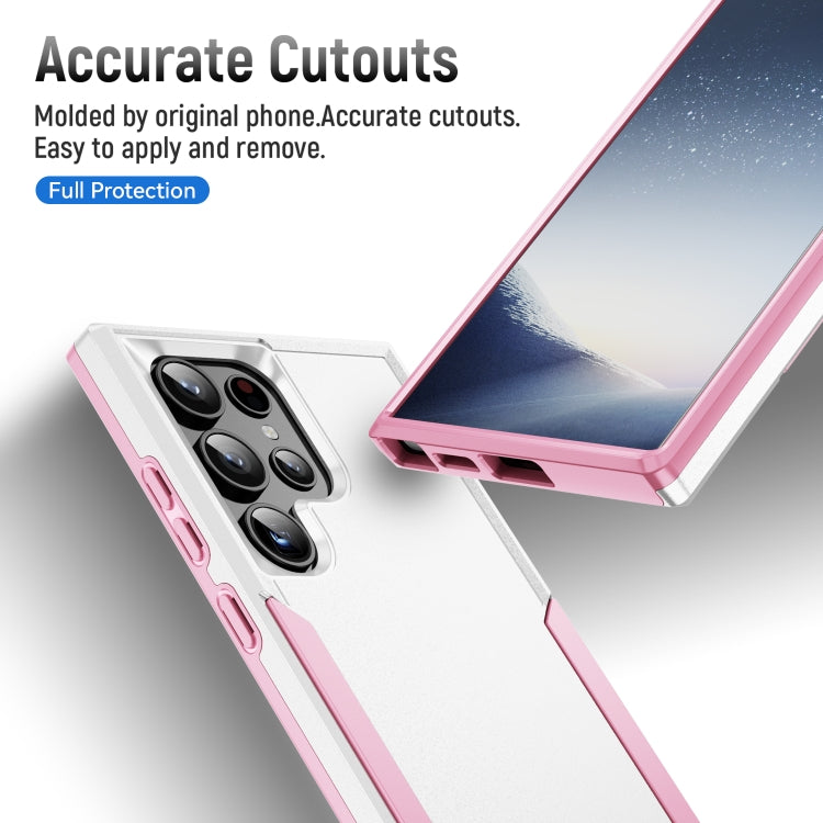 For Samsung Galaxy S24 Ultra 5G Pioneer Armor Heavy Duty PC Hybrid TPU Phone Case(White+Pink) - HoMEdemic™ 