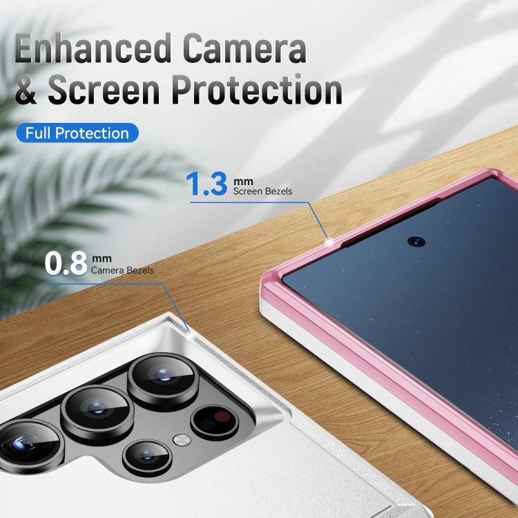 For Samsung Galaxy S24 Ultra 5G Pioneer Armor Heavy Duty PC Hybrid TPU Phone Case(White+Pink) - HoMEdemic™ 