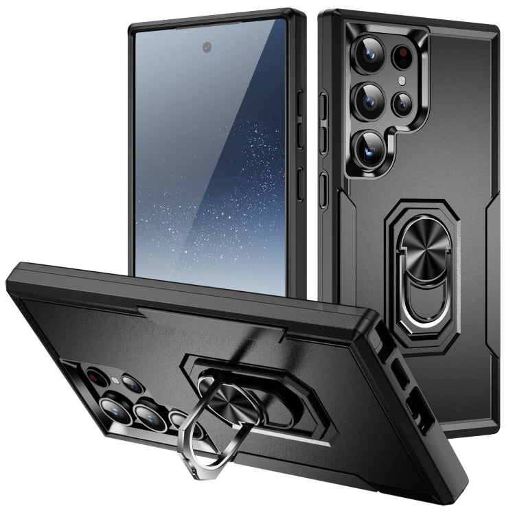 For Samsung Galaxy S24 Ultra 5G Pioneer Armor Heavy Duty PC Hybrid TPU Phone Case with Holder(Black) - HoMEdemic™ 