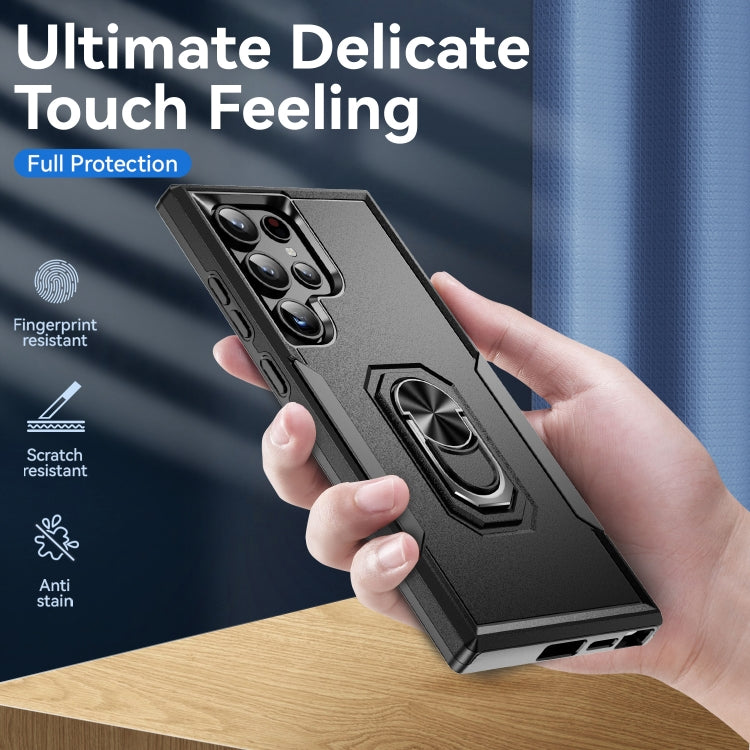 For Samsung Galaxy S24 Ultra 5G Pioneer Armor Heavy Duty PC Hybrid TPU Phone Case with Holder(Black) - HoMEdemic™ 