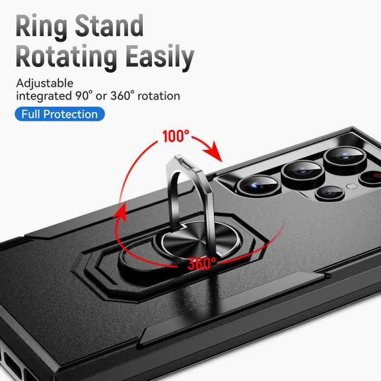 For Samsung Galaxy S24 Ultra 5G Pioneer Armor Heavy Duty PC Hybrid TPU Phone Case with Holder(Black) - HoMEdemic™ 