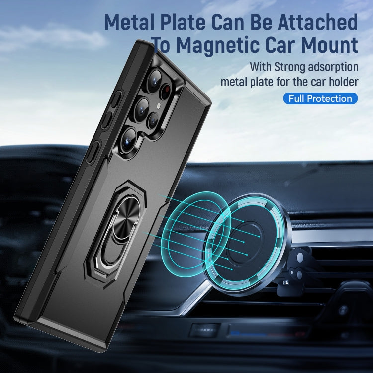 For Samsung Galaxy S24 Ultra 5G Pioneer Armor Heavy Duty PC Hybrid TPU Phone Case with Holder(Black) - HoMEdemic™ 