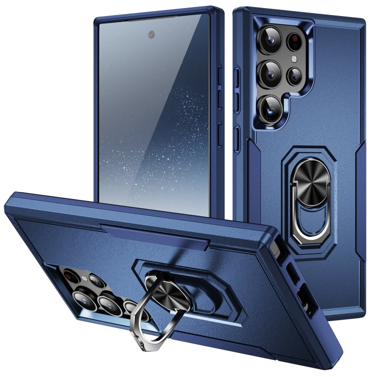 For Samsung Galaxy S24 Ultra 5G Pioneer Armor Heavy Duty PC Hybrid TPU Phone Case with Holder(Blue) - HoMEdemic™ 