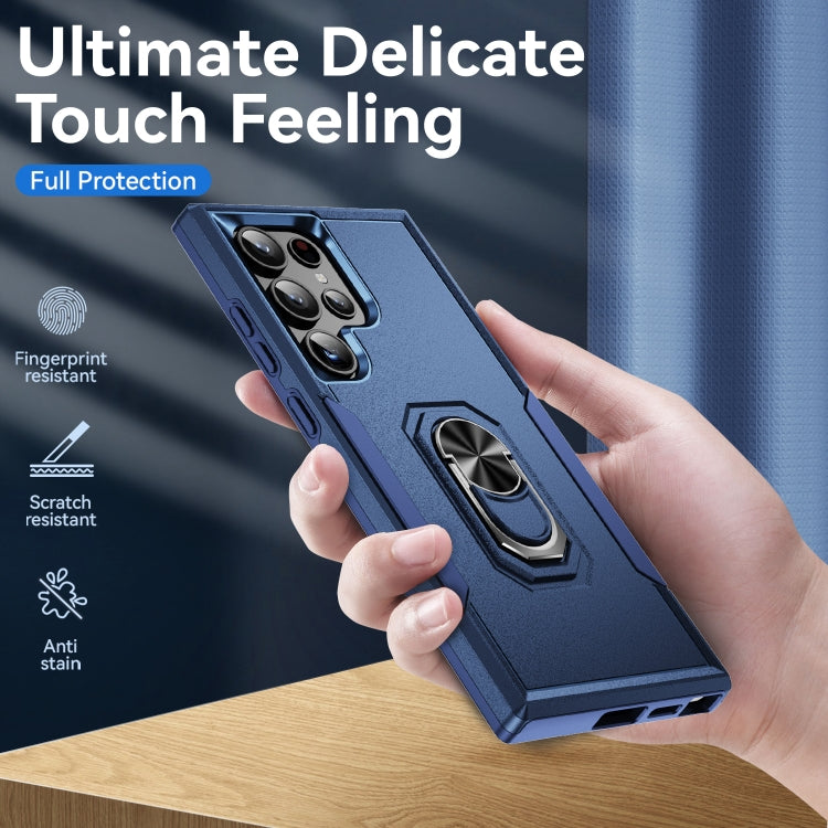 For Samsung Galaxy S24 Ultra 5G Pioneer Armor Heavy Duty PC Hybrid TPU Phone Case with Holder(Blue) - HoMEdemic™ 