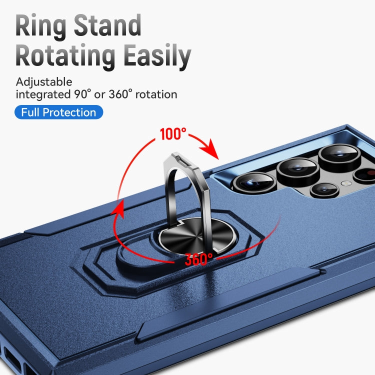For Samsung Galaxy S24 Ultra 5G Pioneer Armor Heavy Duty PC Hybrid TPU Phone Case with Holder(Blue) - HoMEdemic™ 