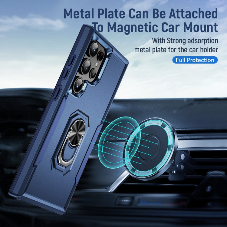 For Samsung Galaxy S24 Ultra 5G Pioneer Armor Heavy Duty PC Hybrid TPU Phone Case with Holder(Blue) - HoMEdemic™ 