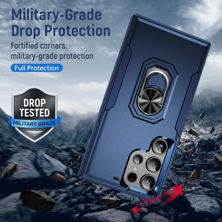 For Samsung Galaxy S24 Ultra 5G Pioneer Armor Heavy Duty PC Hybrid TPU Phone Case with Holder(Blue) - HoMEdemic™ 