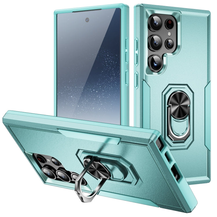 For Samsung Galaxy S24 Ultra 5G Pioneer Armor Heavy Duty PC Hybrid TPU Phone Case with Holder(Green) - HoMEdemic™ 