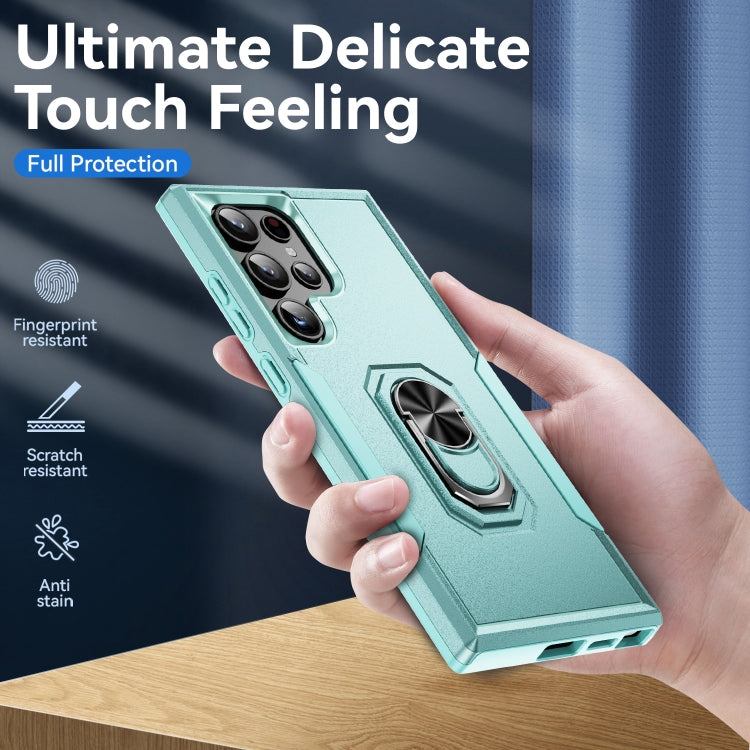 For Samsung Galaxy S24 Ultra 5G Pioneer Armor Heavy Duty PC Hybrid TPU Phone Case with Holder(Green) - HoMEdemic™ 