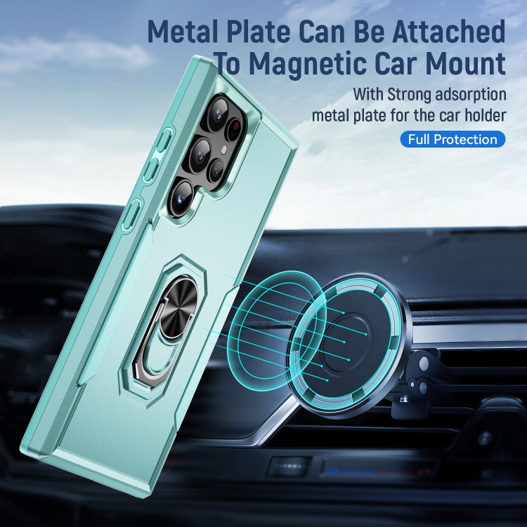 For Samsung Galaxy S24 Ultra 5G Pioneer Armor Heavy Duty PC Hybrid TPU Phone Case with Holder(Green) - HoMEdemic™ 