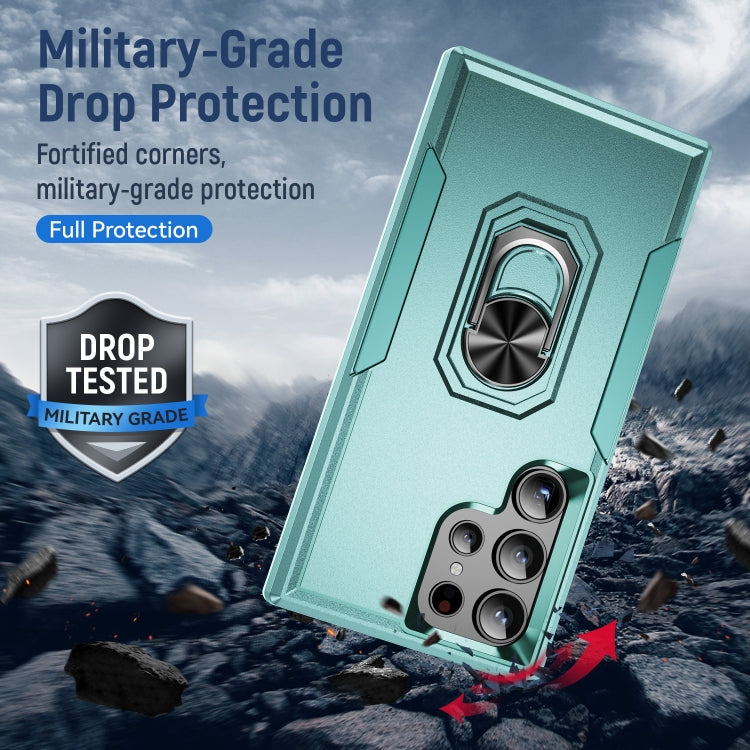 For Samsung Galaxy S24 Ultra 5G Pioneer Armor Heavy Duty PC Hybrid TPU Phone Case with Holder(Green) - HoMEdemic™ 