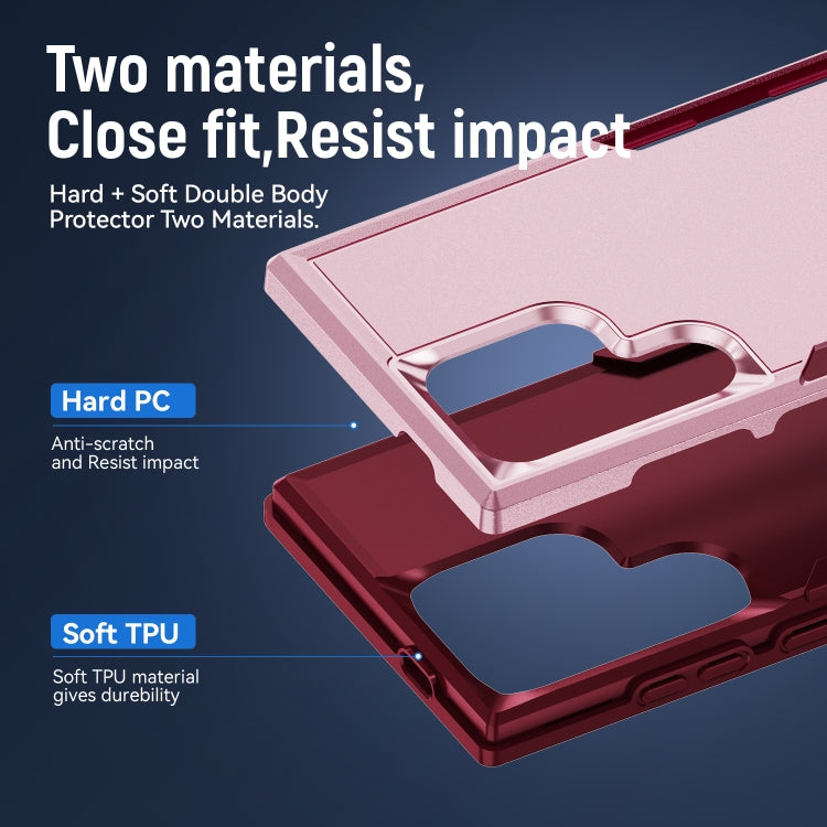 For Samsung Galaxy S24 Ultra 5G Pioneer Armor Heavy Duty PC Hybrid TPU Phone Case with Holder(Pink+Rose Red) - HoMEdemic™ 