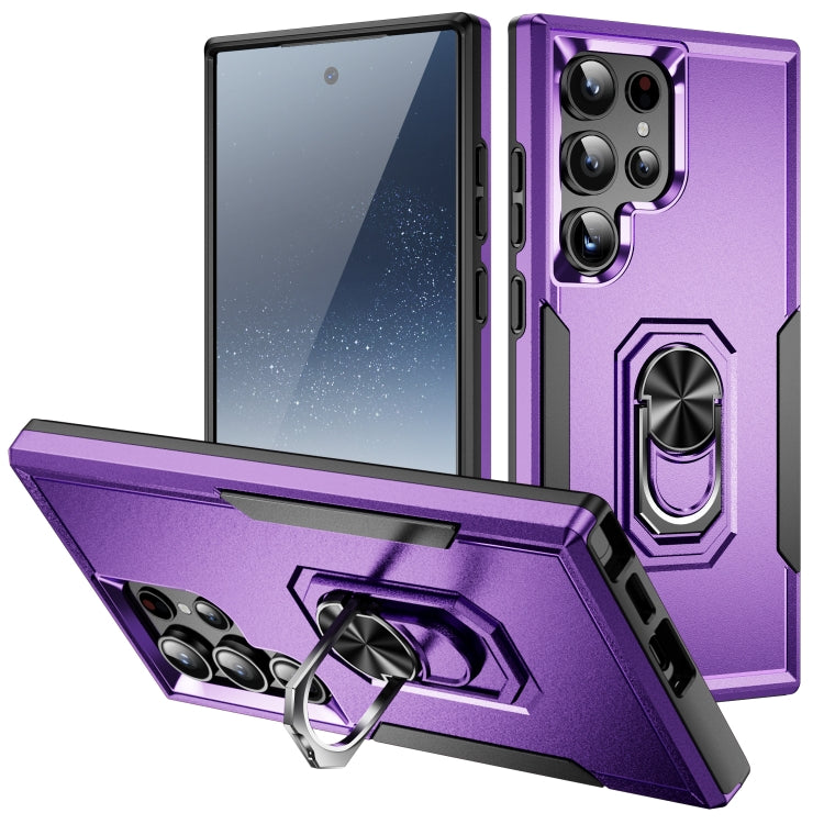 For Samsung Galaxy S24 Ultra 5G Pioneer Armor Heavy Duty PC Hybrid TPU Phone Case with Holder(Purple+Black) - HoMEdemic™ 