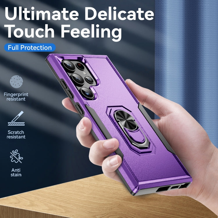 For Samsung Galaxy S24 Ultra 5G Pioneer Armor Heavy Duty PC Hybrid TPU Phone Case with Holder(Purple+Black) - HoMEdemic™ 