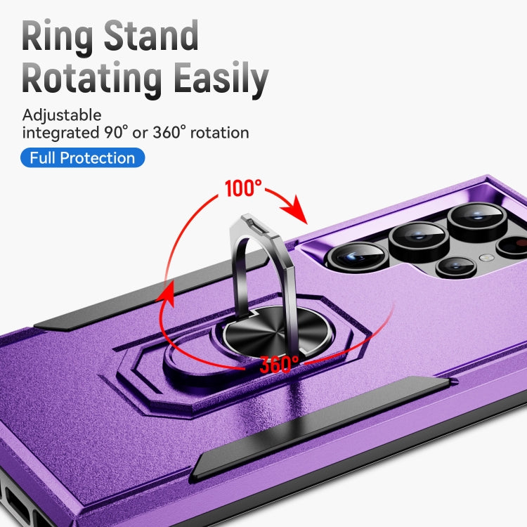 For Samsung Galaxy S24 Ultra 5G Pioneer Armor Heavy Duty PC Hybrid TPU Phone Case with Holder(Purple+Black) - HoMEdemic™ 