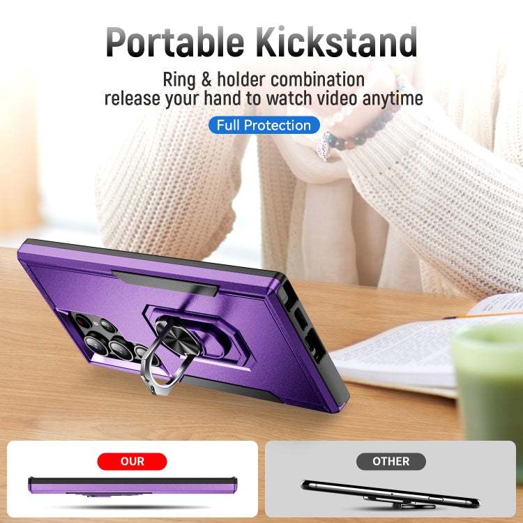 For Samsung Galaxy S24 Ultra 5G Pioneer Armor Heavy Duty PC Hybrid TPU Phone Case with Holder(Purple+Black) - HoMEdemic™ 