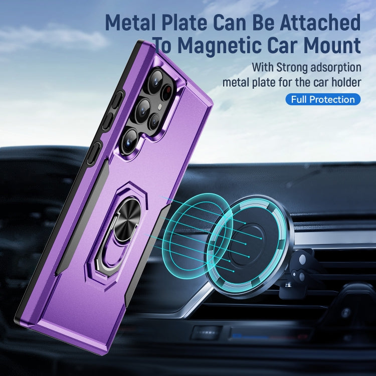 For Samsung Galaxy S24 Ultra 5G Pioneer Armor Heavy Duty PC Hybrid TPU Phone Case with Holder(Purple+Black) - HoMEdemic™ 