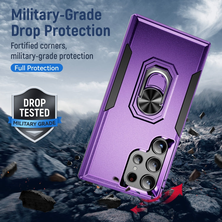For Samsung Galaxy S24 Ultra 5G Pioneer Armor Heavy Duty PC Hybrid TPU Phone Case with Holder(Purple+Black) - HoMEdemic™ 