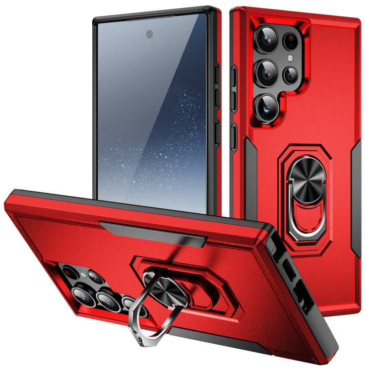 For Samsung Galaxy S24 Ultra 5G Pioneer Armor Heavy Duty PC Hybrid TPU Phone Case with Holder(Red+Black) - HoMEdemic™ 