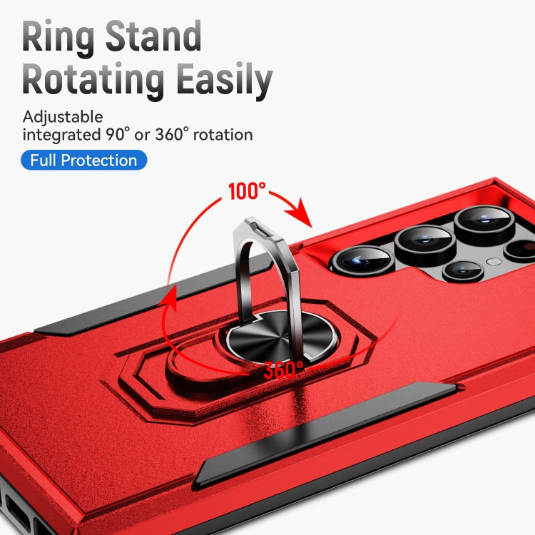 For Samsung Galaxy S24 Ultra 5G Pioneer Armor Heavy Duty PC Hybrid TPU Phone Case with Holder(Red+Black) - HoMEdemic™ 