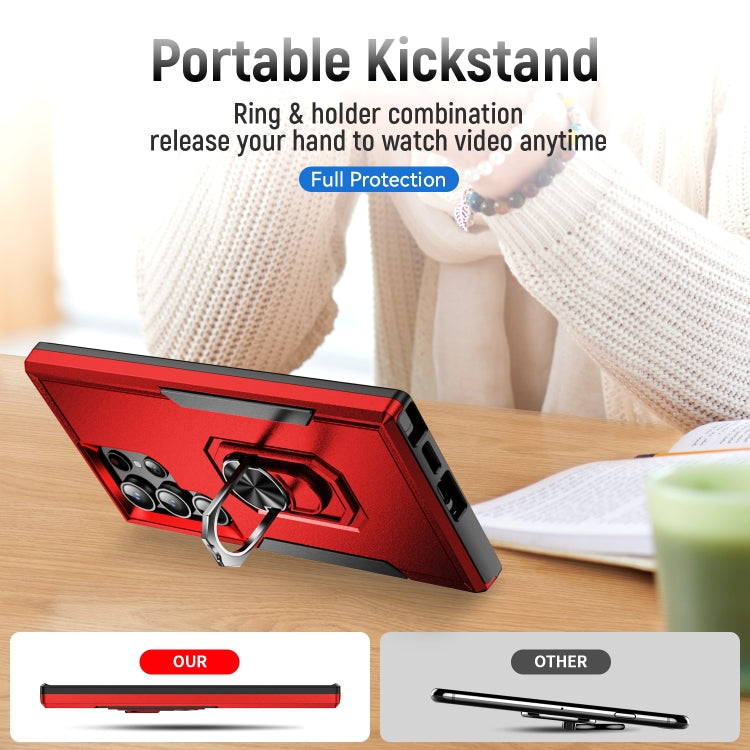 For Samsung Galaxy S24 Ultra 5G Pioneer Armor Heavy Duty PC Hybrid TPU Phone Case with Holder(Red+Black) - HoMEdemic™ 