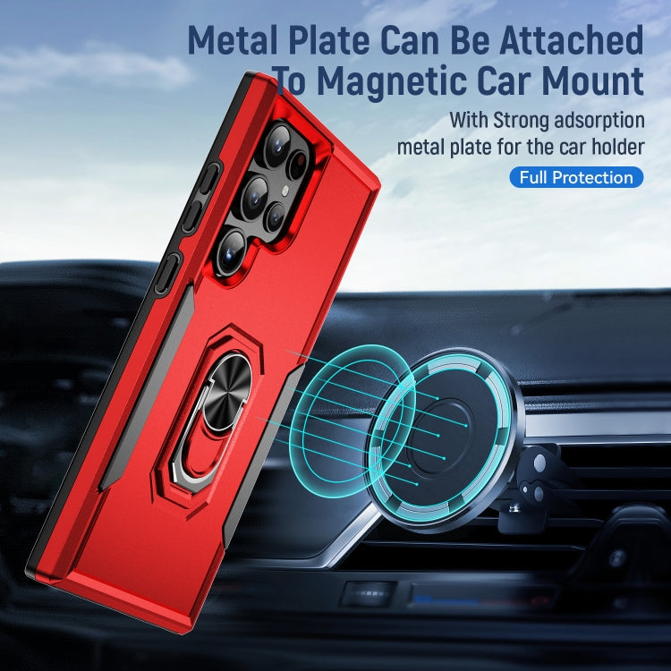 For Samsung Galaxy S24 Ultra 5G Pioneer Armor Heavy Duty PC Hybrid TPU Phone Case with Holder(Red+Black) - HoMEdemic™ 