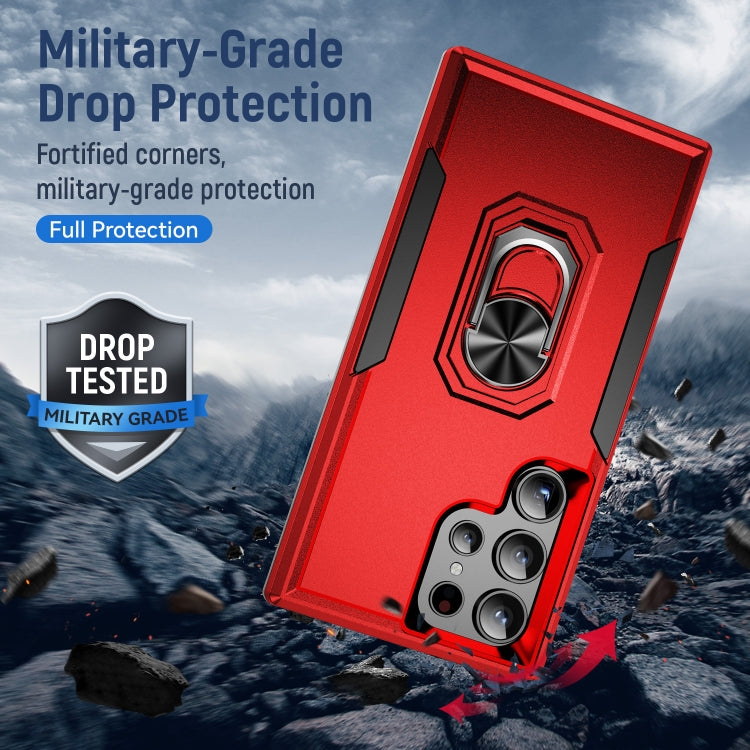 For Samsung Galaxy S24 Ultra 5G Pioneer Armor Heavy Duty PC Hybrid TPU Phone Case with Holder(Red+Black) - HoMEdemic™ 