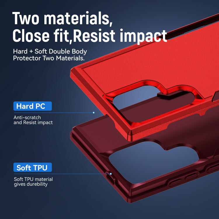 For Samsung Galaxy S24 Ultra 5G Pioneer Armor Heavy Duty PC Hybrid TPU Phone Case with Holder(Red+Rose Red) - HoMEdemic™ 