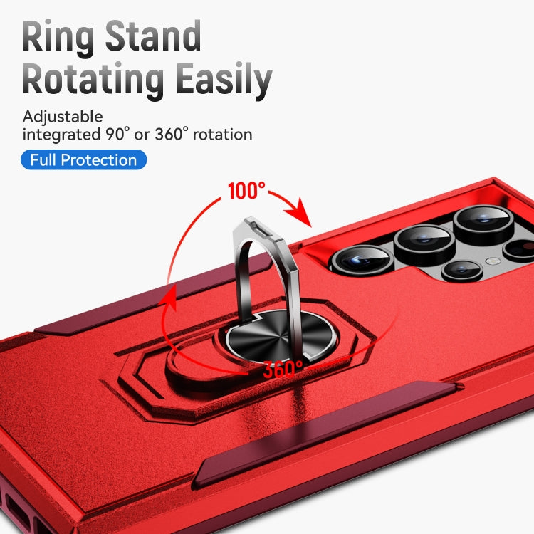 For Samsung Galaxy S24 Ultra 5G Pioneer Armor Heavy Duty PC Hybrid TPU Phone Case with Holder(Red+Rose Red) - HoMEdemic™ 