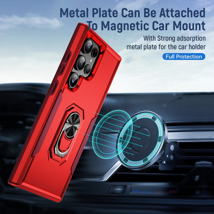For Samsung Galaxy S24 Ultra 5G Pioneer Armor Heavy Duty PC Hybrid TPU Phone Case with Holder(Red+Rose Red) - HoMEdemic™ 