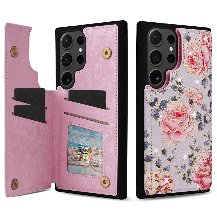 For Samsung Galaxy S24 Ultra 5G Printed Double Buckle RFID Anti-theft Phone Case(Pastoral Rose) - HoMEdemic™ 
