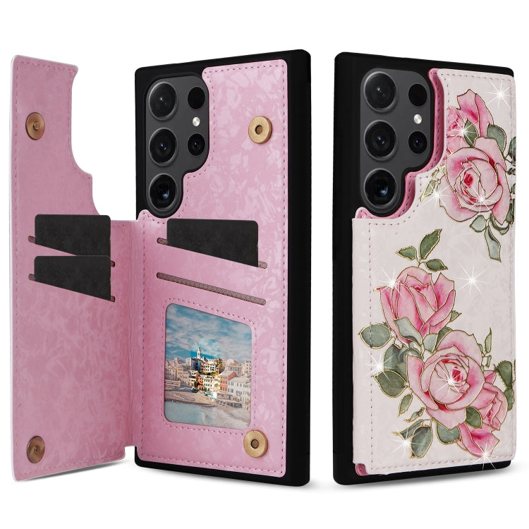 For Samsung Galaxy S24 Ultra 5G Printed Double Buckle RFID Anti-theft Phone Case(Rose) - HoMEdemic™ 