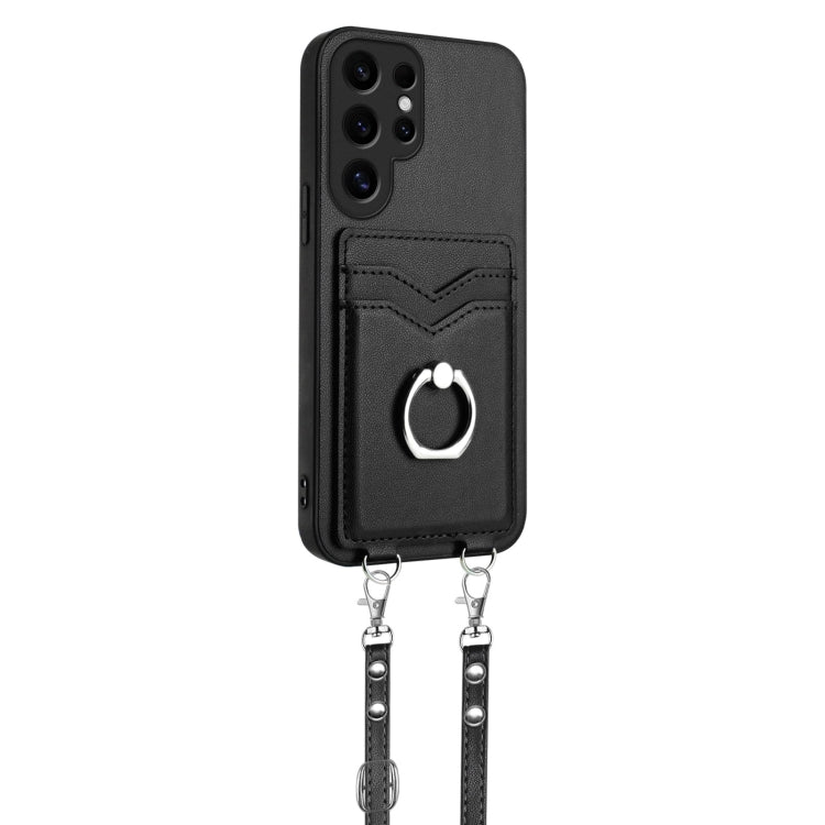 For Samsung Galaxy S24 Ultra 5G R20 Crossbody Rope Ring Card Holder Phone Case(Black) - HoMEdemic™ 