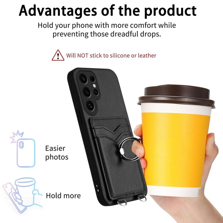 For Samsung Galaxy S24 Ultra 5G R20 Crossbody Rope Ring Card Holder Phone Case(Black) - HoMEdemic™ 