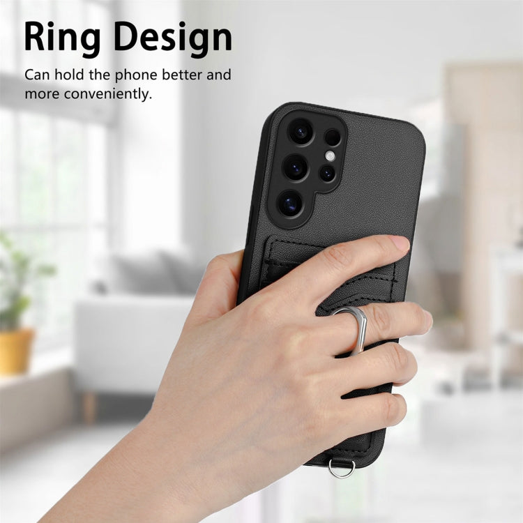 For Samsung Galaxy S24 Ultra 5G R20 Crossbody Rope Ring Card Holder Phone Case(Black) - HoMEdemic™ 