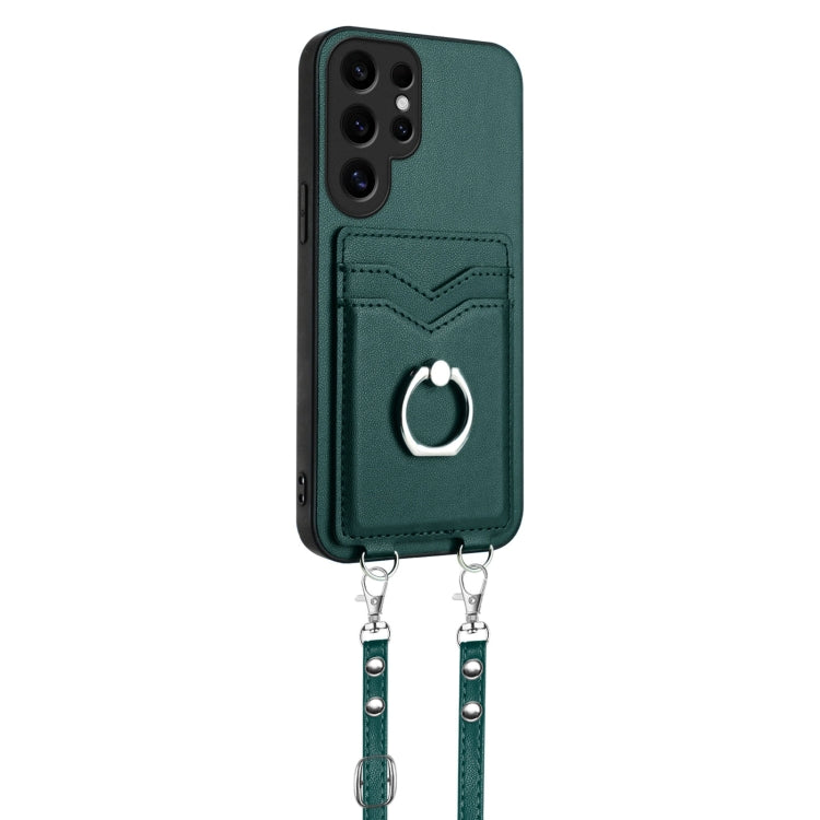 For Samsung Galaxy S24 Ultra 5G R20 Crossbody Rope Ring Card Holder Phone Case(Green) - HoMEdemic™ 