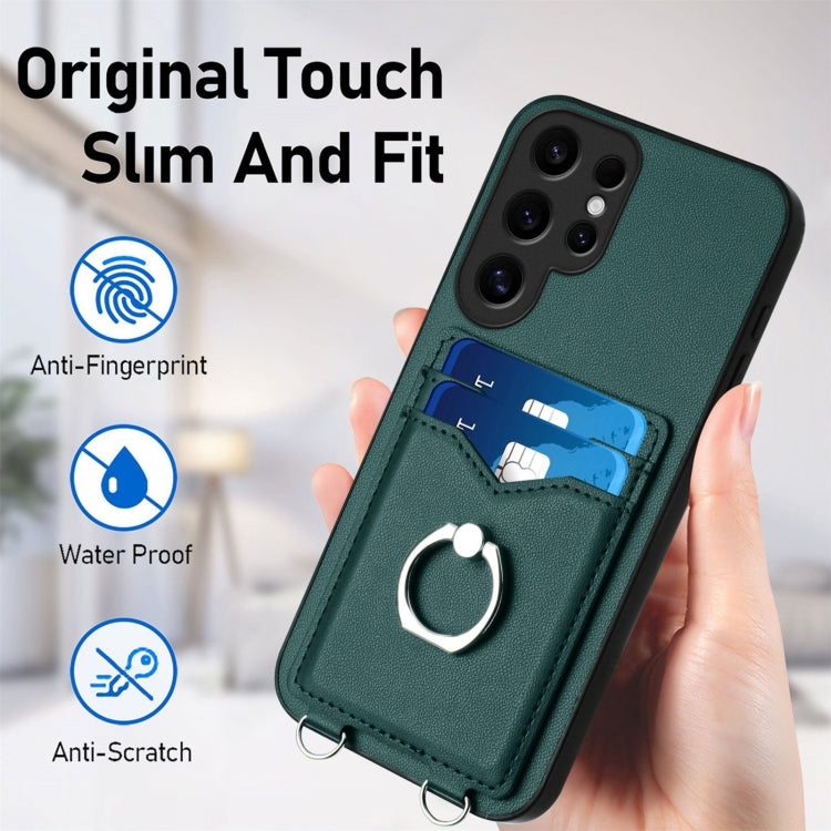 For Samsung Galaxy S24 Ultra 5G R20 Crossbody Rope Ring Card Holder Phone Case(Green) - HoMEdemic™ 