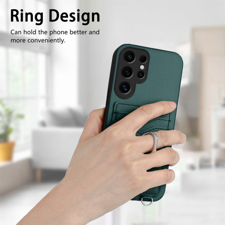 For Samsung Galaxy S24 Ultra 5G R20 Crossbody Rope Ring Card Holder Phone Case(Green) - HoMEdemic™ 