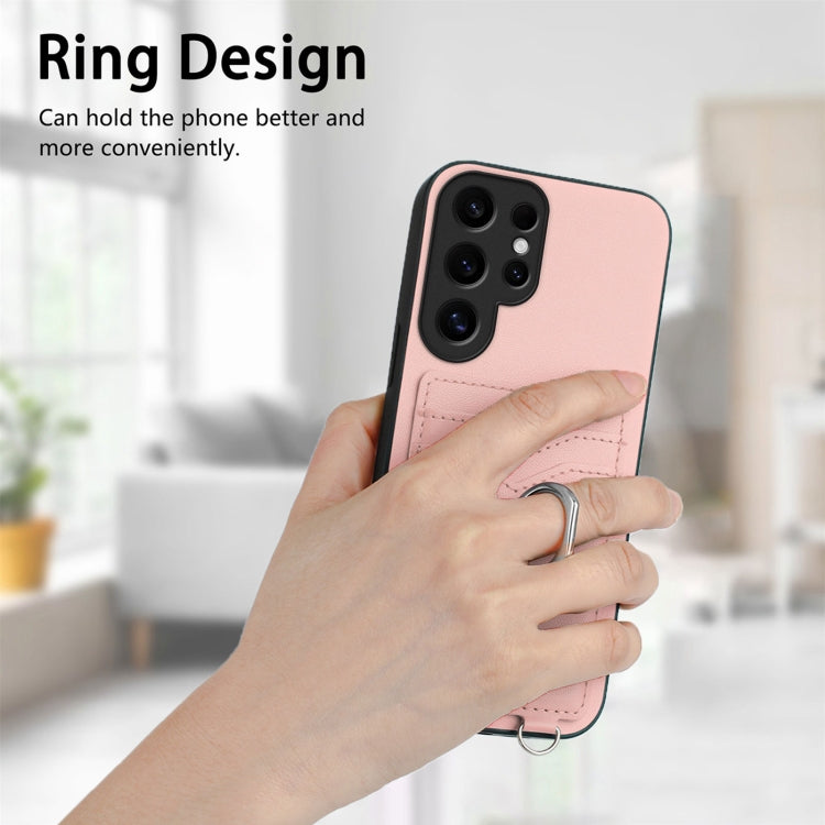 For Samsung Galaxy S24 Ultra 5G R20 Crossbody Rope Ring Card Holder Phone Case(Pink) - HoMEdemic™ 