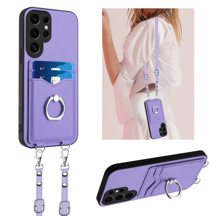 For Samsung Galaxy S24 Ultra 5G R20 Crossbody Rope Ring Card Holder Phone Case(Purple) - HoMEdemic™ 