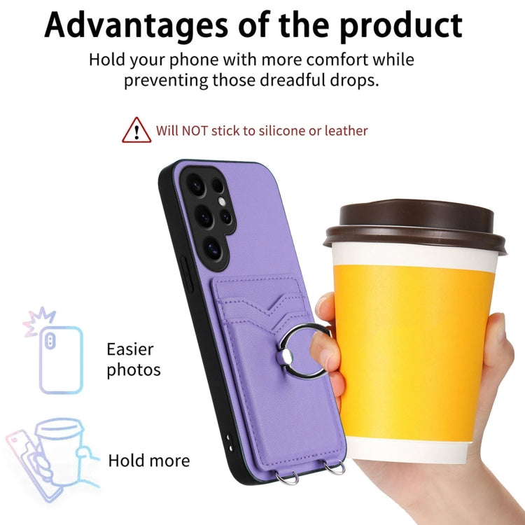 For Samsung Galaxy S24 Ultra 5G R20 Crossbody Rope Ring Card Holder Phone Case(Purple) - HoMEdemic™ 