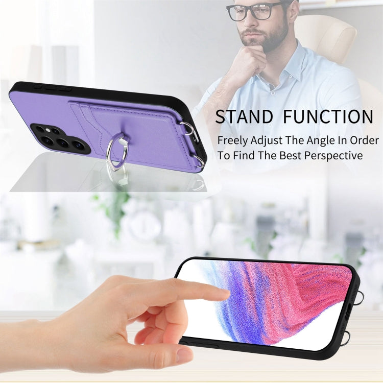 For Samsung Galaxy S24 Ultra 5G R20 Crossbody Rope Ring Card Holder Phone Case(Purple) - HoMEdemic™ 