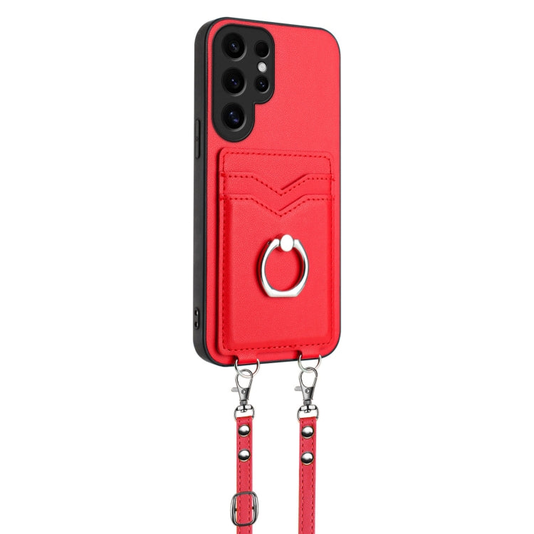 For Samsung Galaxy S24 Ultra 5G R20 Crossbody Rope Ring Card Holder Phone Case(Red) - HoMEdemic™ 