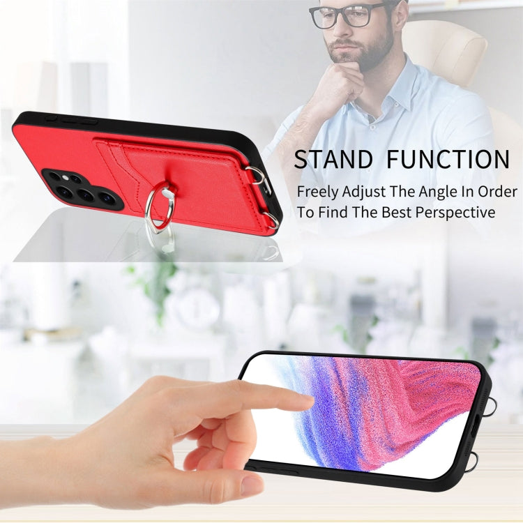 For Samsung Galaxy S24 Ultra 5G R20 Crossbody Rope Ring Card Holder Phone Case(Red) - HoMEdemic™ 