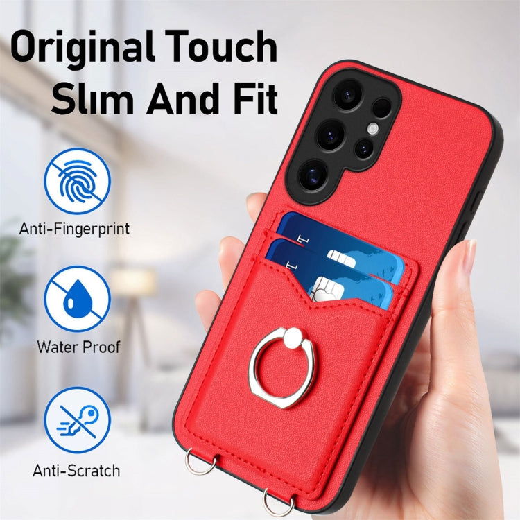 For Samsung Galaxy S24 Ultra 5G R20 Crossbody Rope Ring Card Holder Phone Case(Red) - HoMEdemic™ 