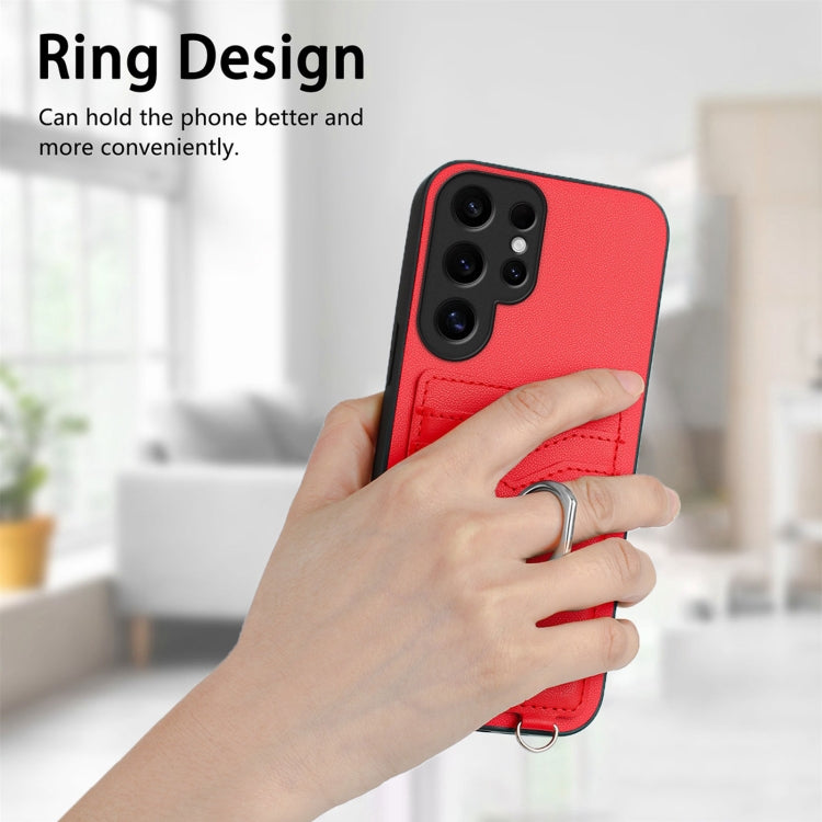 For Samsung Galaxy S24 Ultra 5G R20 Crossbody Rope Ring Card Holder Phone Case(Red) - HoMEdemic™ 