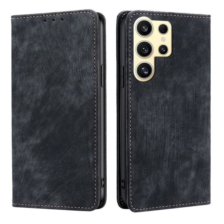 For Samsung Galaxy S24 Ultra 5G RFID Anti-theft Brush Magnetic Leather Phone Case(Black) - HoMEdemic™ 