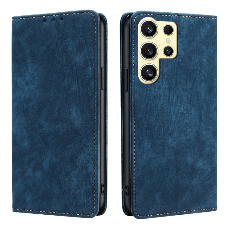 For Samsung Galaxy S24 Ultra 5G RFID Anti-theft Brush Magnetic Leather Phone Case(Blue) - HoMEdemic™ 